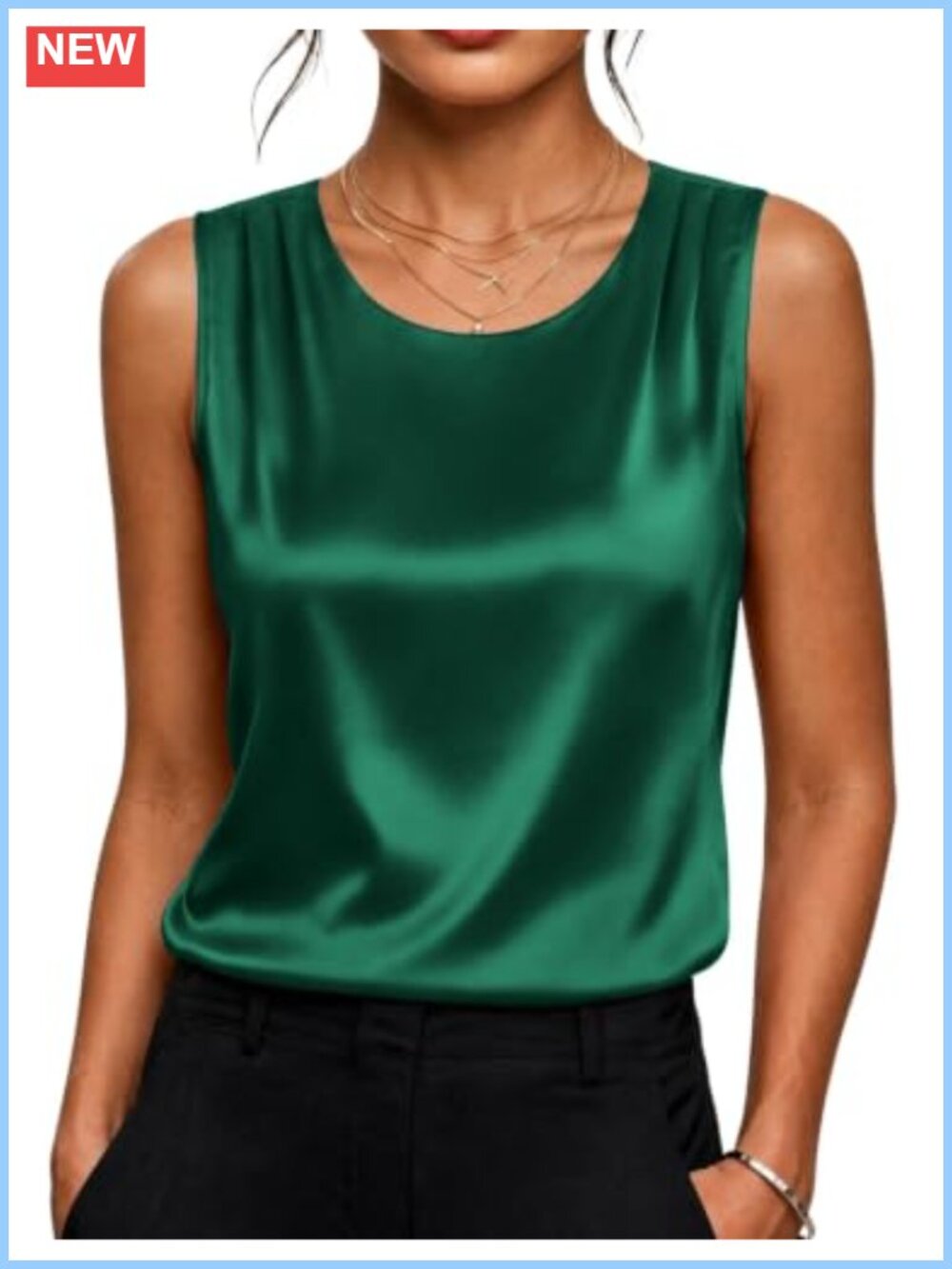 Satin Pleated Sleeveless Tank Top Dressy Casual Blouse